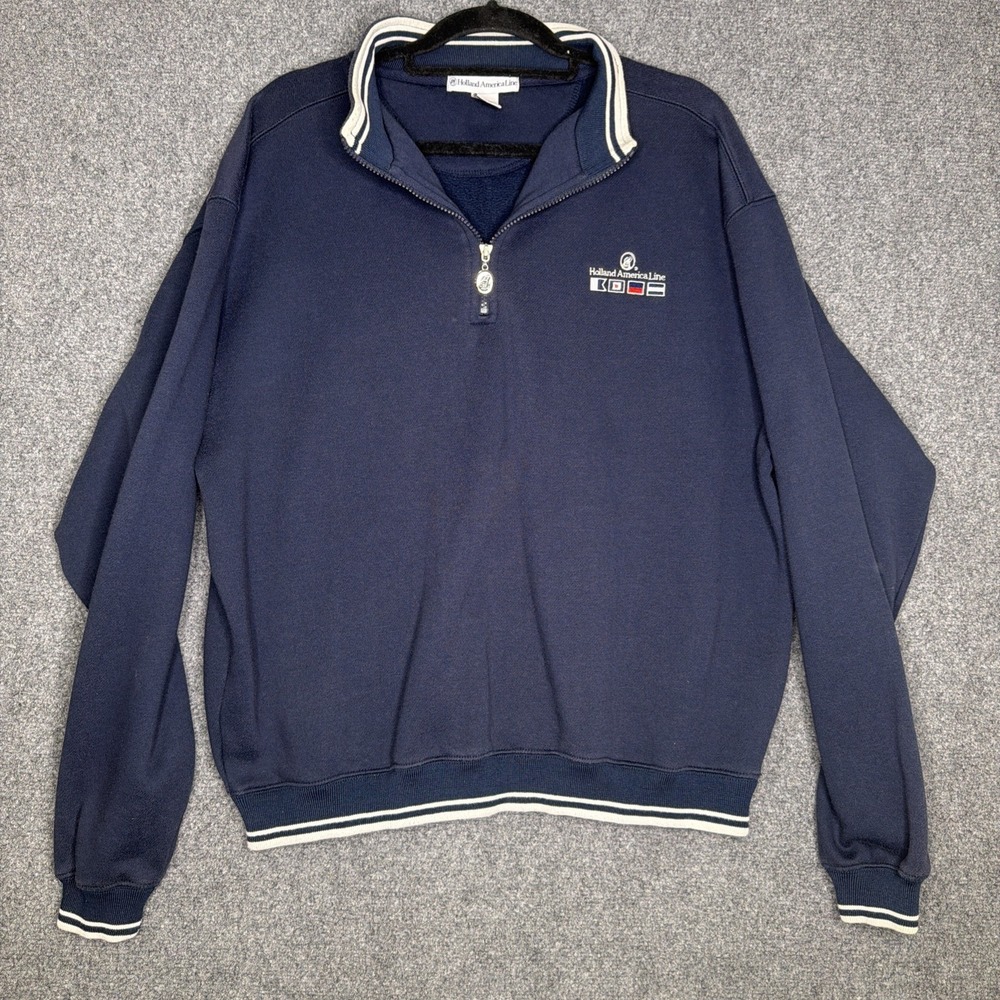 Vintage Holland America Line Sweater Adult Size S/M Blue 1/4 Zip Pullover